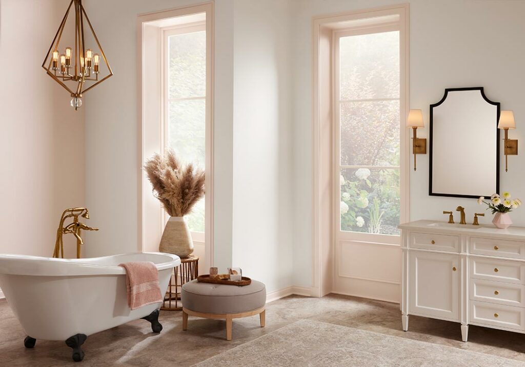 Bathroom in Sherwin Williams Malted Milk paint | top paint colors of 2023 | Weinstein Broomall